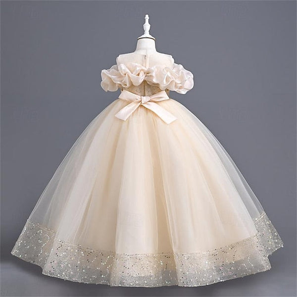 Solid Color Flower Girls' Girl Party Dress 3D FashionChic