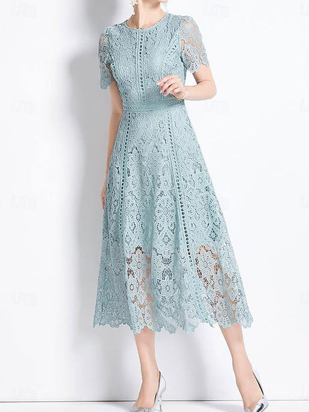 Crew Neck Dress Tea Length Bride of the Mother Elegant FashionChic