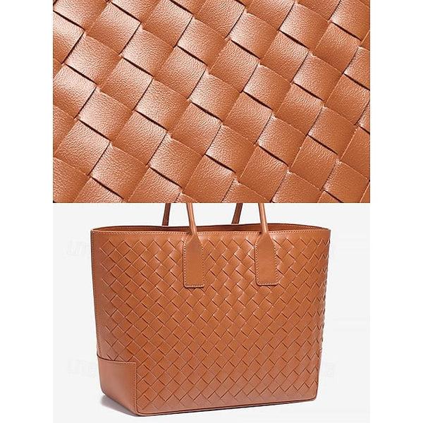 Tote Brown Woven and Women's Leather Bag Stylish – FashionChic