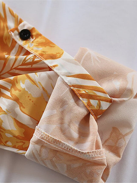 Women's Leaf Shirt Collar Maxi Dress 3/4 Length Sleeve