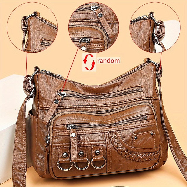 Multiple Crossbody with Vintage Leather Women's Faux Bag FashionChic