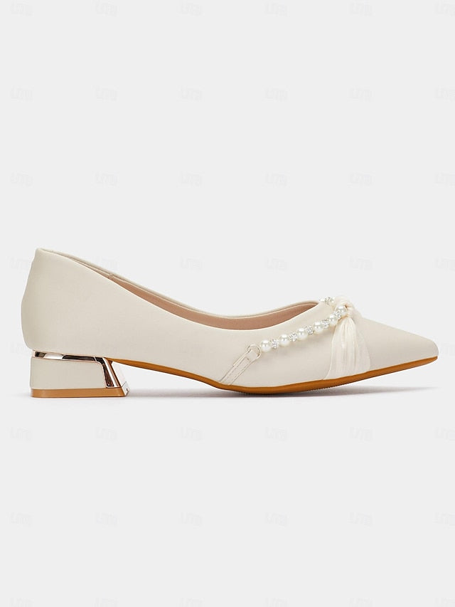 Low Heel Women's - Embellished Pearl Elegant Flats Pointed FashionChic