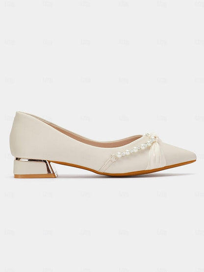 Low Heel Women's - Embellished Pearl Elegant Flats Pointed FashionChic