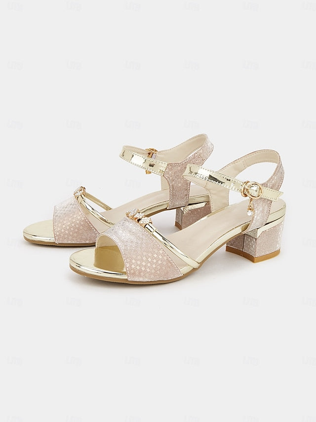 Heel for – Gold Rhinestone-Embellished Block Sandals Women FashionChic