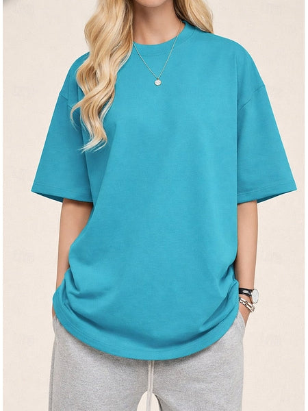 Women's Tee 100% Cotton Solid Color Stylish Classic Casual FashionChic