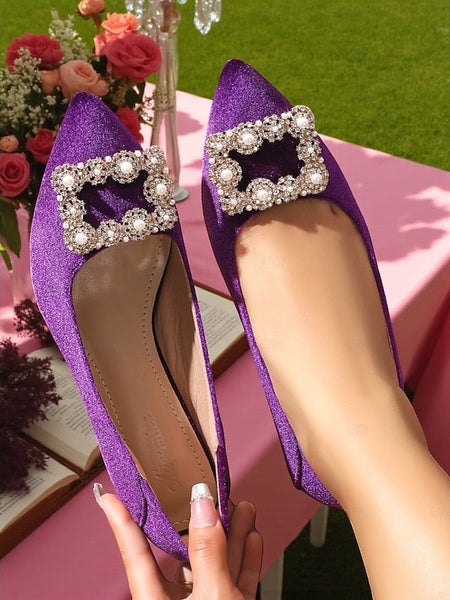 Pearl with Pointed Flats and Glitter Toe Women's Purple FashionChic