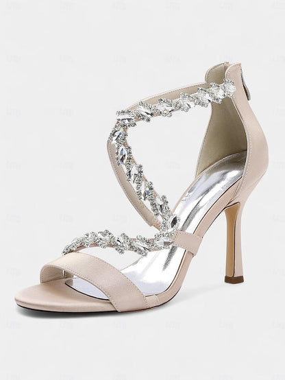 Women's Heel Sandals High White - Strappy Rhinestone FashionChic