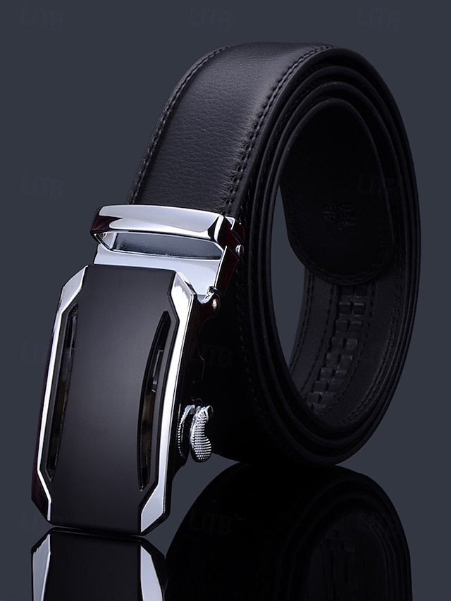 Metal Black with Leather Elegant Adjustable Belt Men's FashionChic