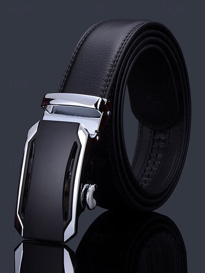 Metal Black with Leather Elegant Adjustable Belt Men's FashionChic