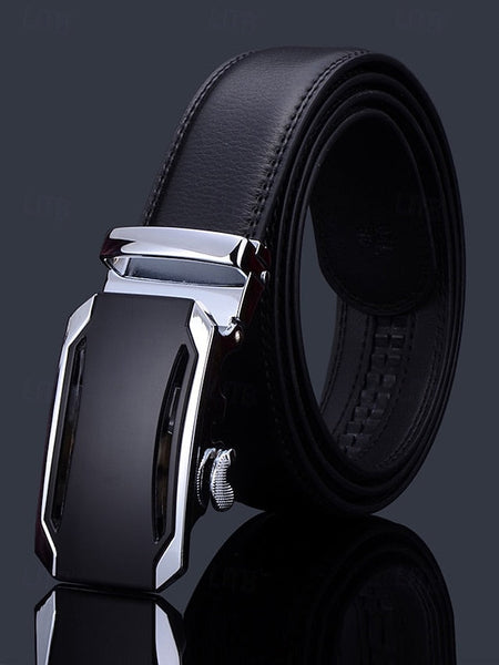 Metal Black with Leather Elegant Adjustable Belt Men's FashionChic