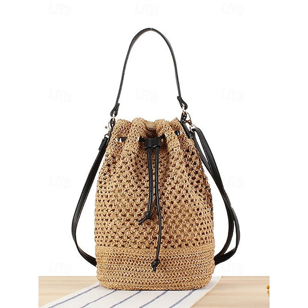 Bag - with Tote Women’s Summer Woven Drawstring Stylish Bucket FashionChic