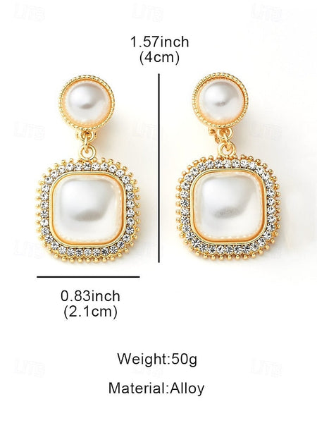 Elegant Gold-Plated Rhinestone Detailing Pearl Earrings with – FashionChic