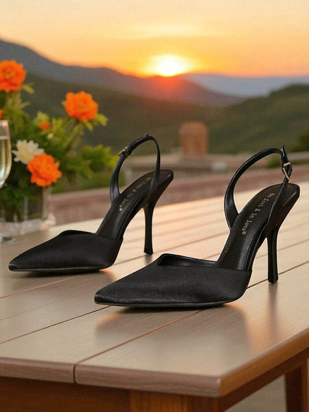 - Satin Purple Women's Elegant Pointed Heels Slingback Toe FashionChic