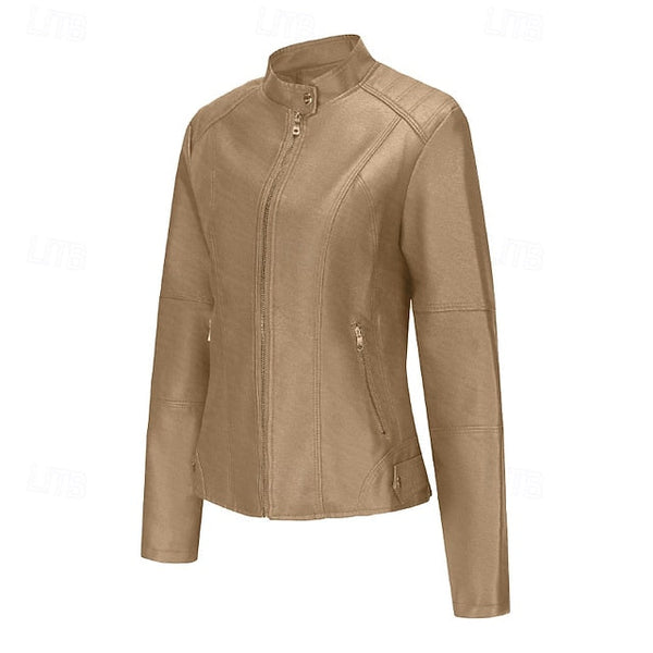 Comfortable Zipper Jacket Leather Faux Pocket Women's FashionChic