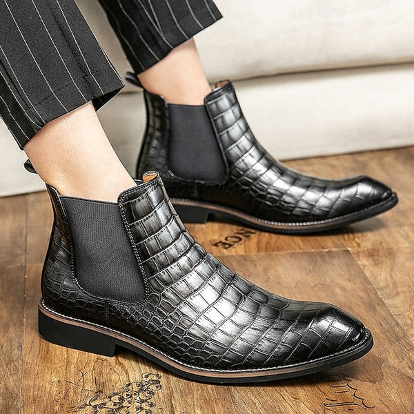 Boots – Chelsea Brown Men's Crocodile Pattern Slip-On FashionChic