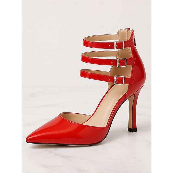 – High Heels Red Sexy Leather Women's Strappy Patent FashionChic