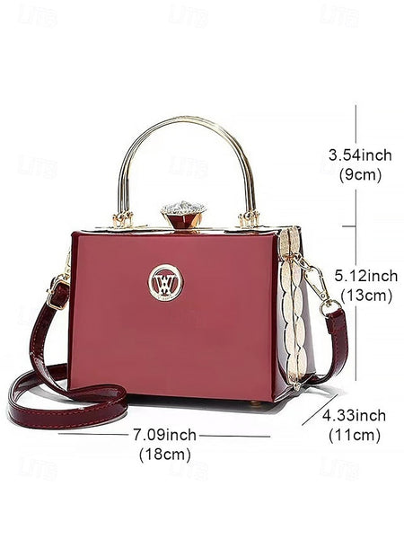 Evening Patent Burgundy Handbag with Gold Women's Leather FashionChic