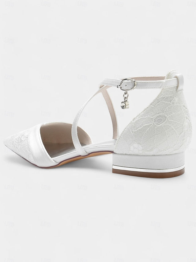 Shoes Satin Low Lace Cross-Strap Blue Heel for Overlay Navy with FashionChic