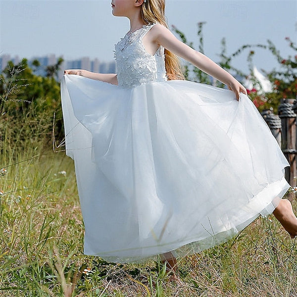 Girl Solid Color Dress Flower Kids Party Girls' FashionChic