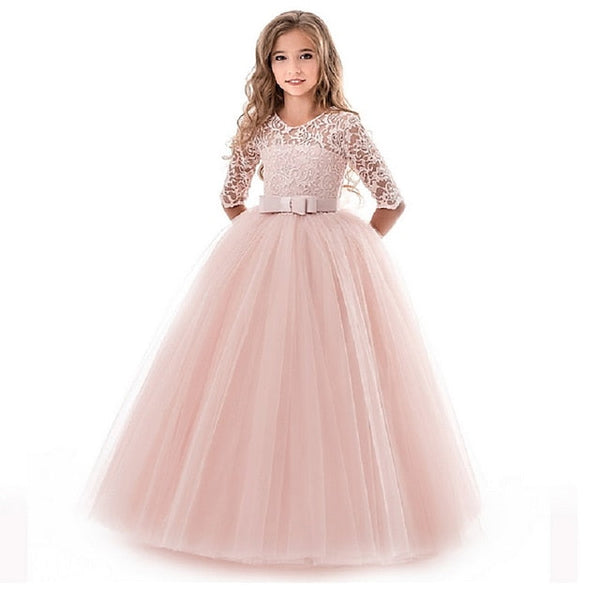 Girls' Flower Sleeve Kids Half Dress Girl Wedding FashionChic