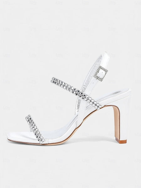 – Sandals Bridal White Women's Rhinestone Heel Block Prom FashionChic