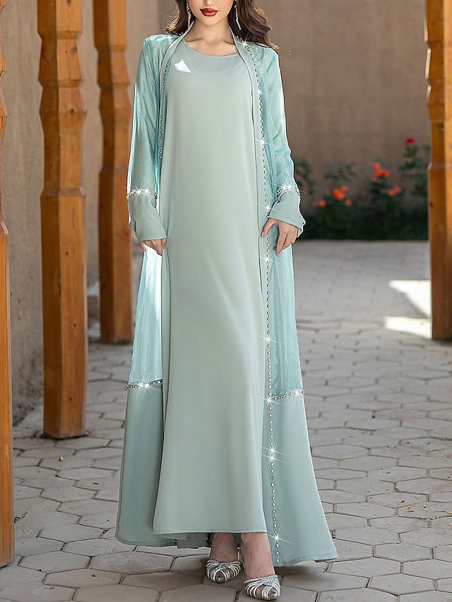 Bride Neck Elegant Crew Floor Vintage Dress A-Line the of Mother FashionChic