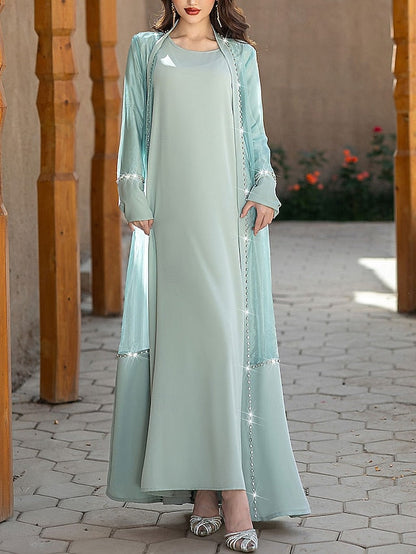 Bride Neck Elegant Crew Floor Vintage Dress A-Line the of Mother FashionChic