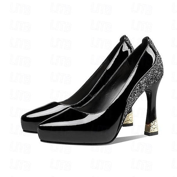 Platform Heels with Glitter Women's Patent Leather Burgundy FashionChic