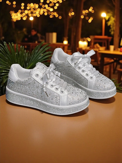 Lace-Up Women's Glamorous - Rhinestone Sneakers Sparkly FashionChic