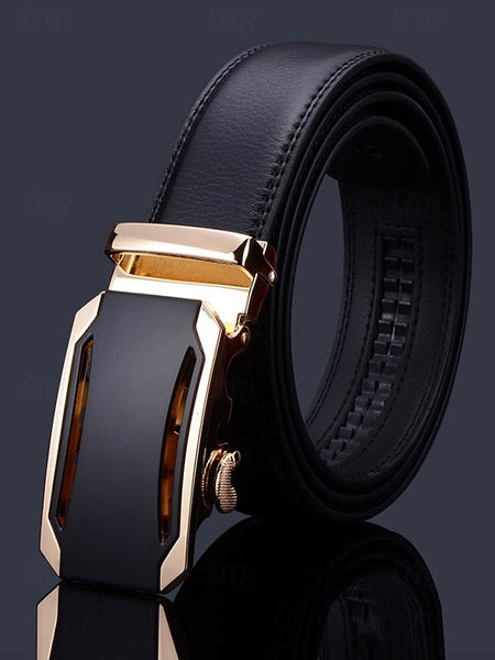Metal Black with Leather Elegant Adjustable Belt Men's FashionChic