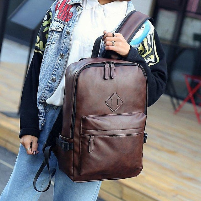 with Leather Backpack Black Faux Front Zipper Men's Pocket FashionChic