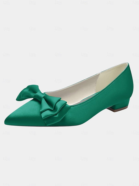 Bow Women's Green - Elegant Toe Satin Pointed Flats FashionChic