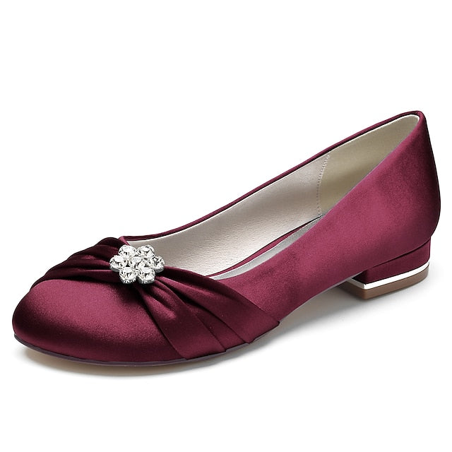 Blue Light Rhinestone Wedding Flats Women's Satin with FashionChic