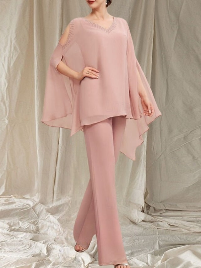 Neck the Guest Bride of V Wedding Pantsuit Dress Mother Elegant FashionChic