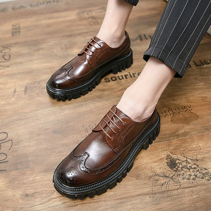 Brogue – Brown Chunky Sole Leather Shoes Faux Men's FashionChic