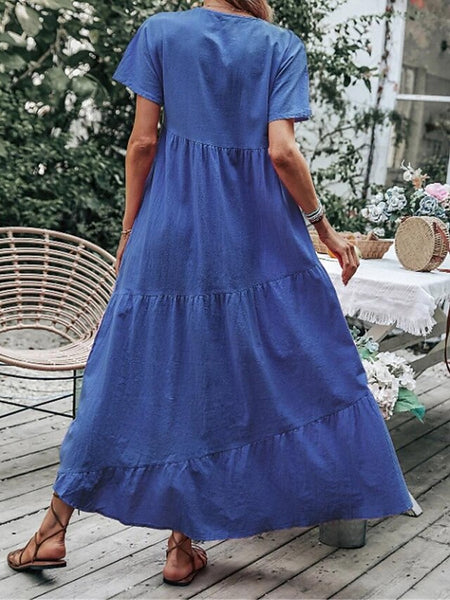 Women's Blue Sky Blue Green Summer Spring Maxi Dress Cotton