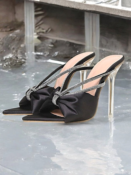 Rhinestone Satin Pink Bow Hot Women's Heeled Sandals – FashionChic