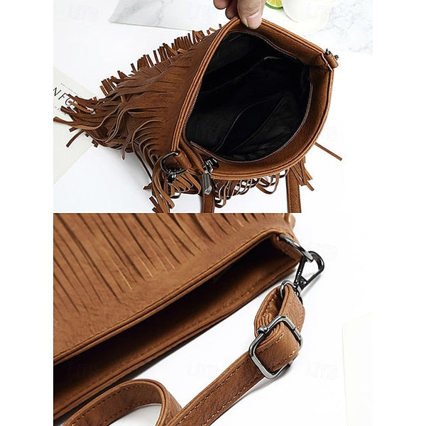 - Women's Leather Bag Faux Fringe Bohemian Crossbody FashionChic