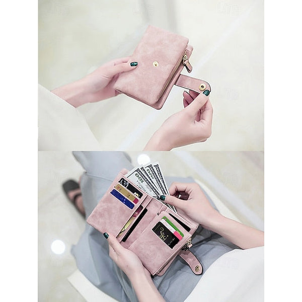 with Leather Women's Wrist Strap Faux Pink Wallet – FashionChic