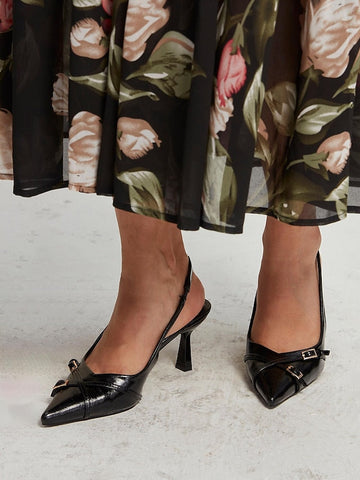 Heels Black with Elegant Women's Pointed Toe Slingback FashionChic