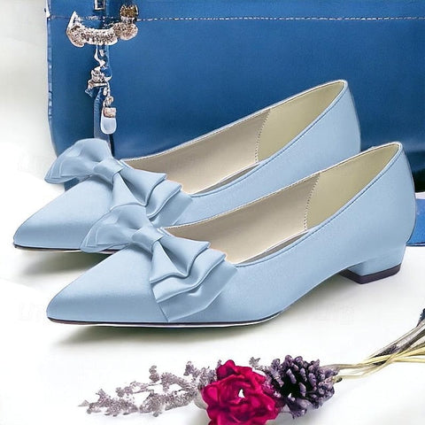 Pointed Low Bowknot Party Shoes Wedding Heel Women's Flats FashionChic