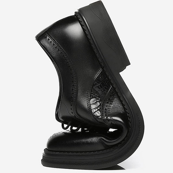 Brogue Leather Crocodile - Brown Men's Shoes Oxford FashionChic