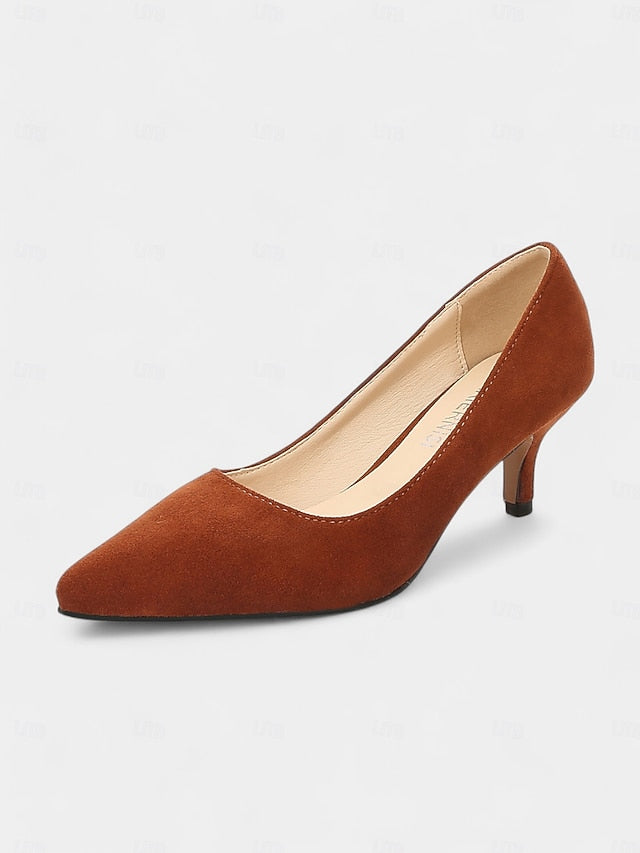 Suede with Women's Pointed-Toe Kitten Emerald Pumps Green FashionChic