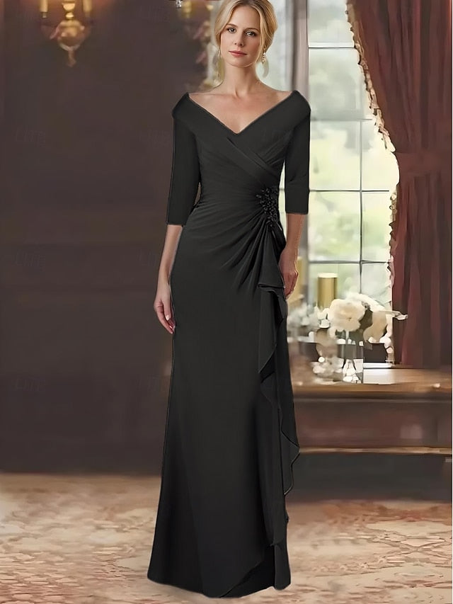 Dress the Length A-Line Mother Floor of Bride Neck V Elegant FashionChic