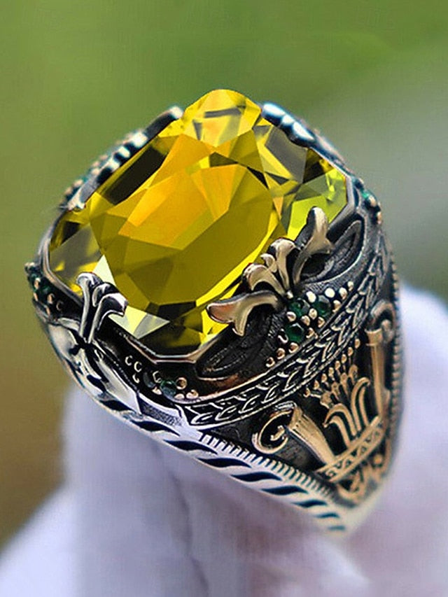 Men's Ring Alloy Gemstone FashionChic