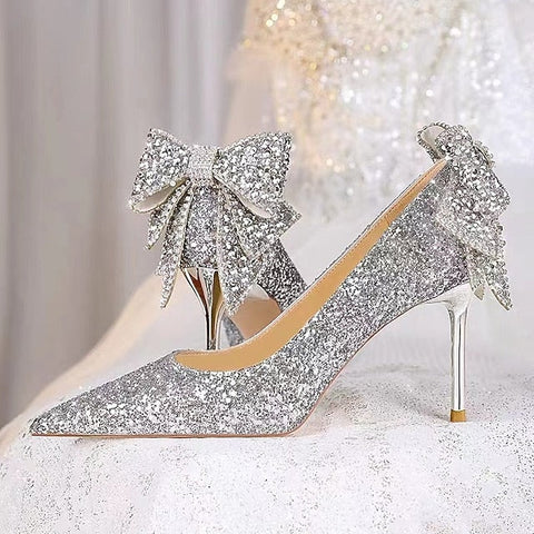 Bride Closed Wedding Pointed Shoes Bridesmaid for Toe Women FashionChic