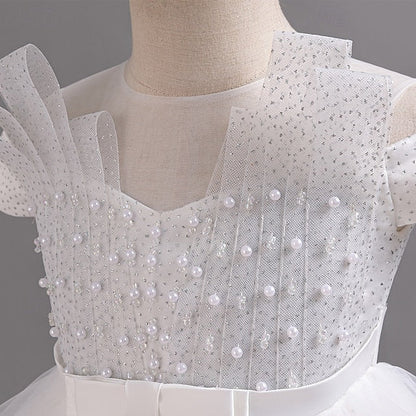 Girls' Dress Party Kids Color Wedding Sleeve Short Solid FashionChic