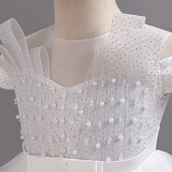 Short Girls' Color Wedding Sleeve Solid Dress Party Kids FashionChic