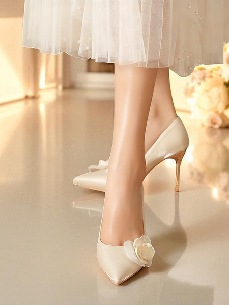 Heels - Pointed Wedding Women's Satin Floral Ivory Elegant FashionChic