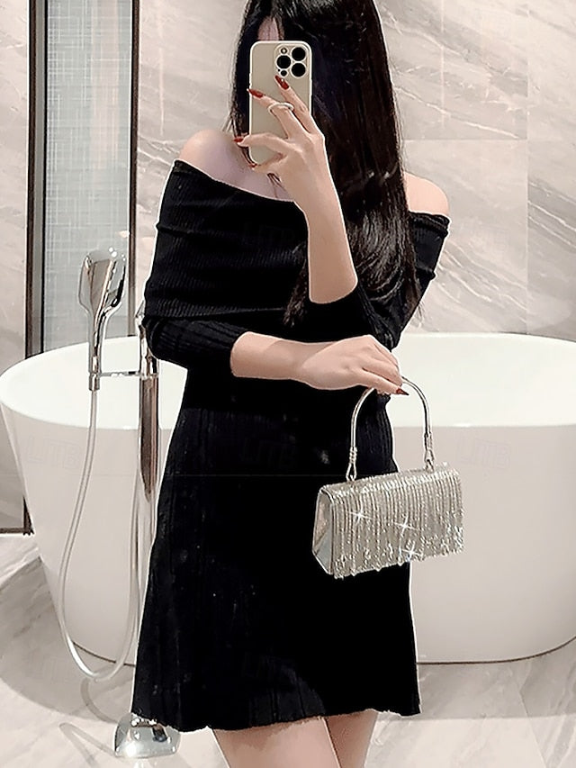 Evening Elegant with Silver Handbag Crystal Chain Women's FashionChic
